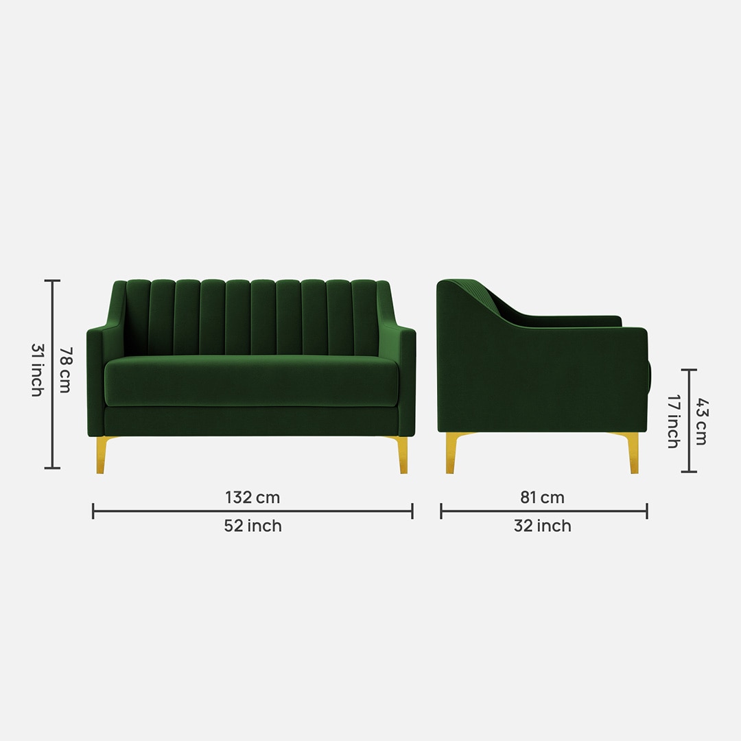 Fame Velvet 2 Seater Sofa in Green Colour