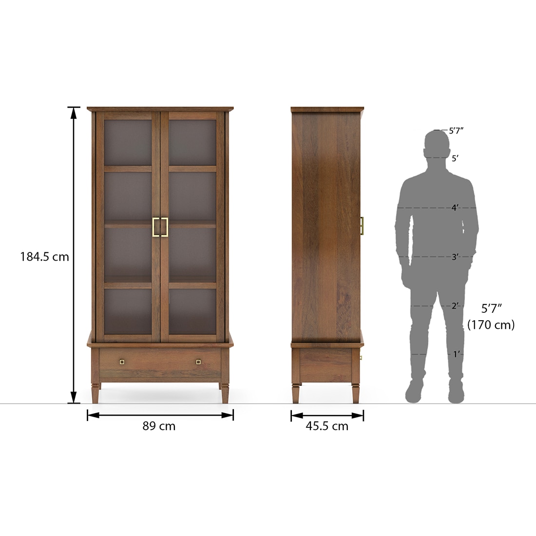 Malabar Bookshelf Display Cabinet 55 book Capacity Amber Walnut Finish