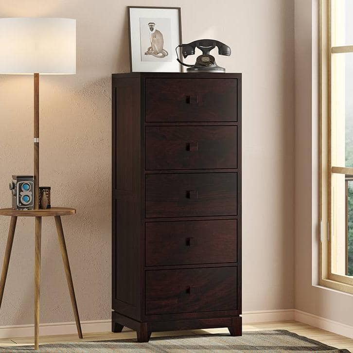 Magellan Solid Wood Chest of 5 Drawers in Mahogany Finish