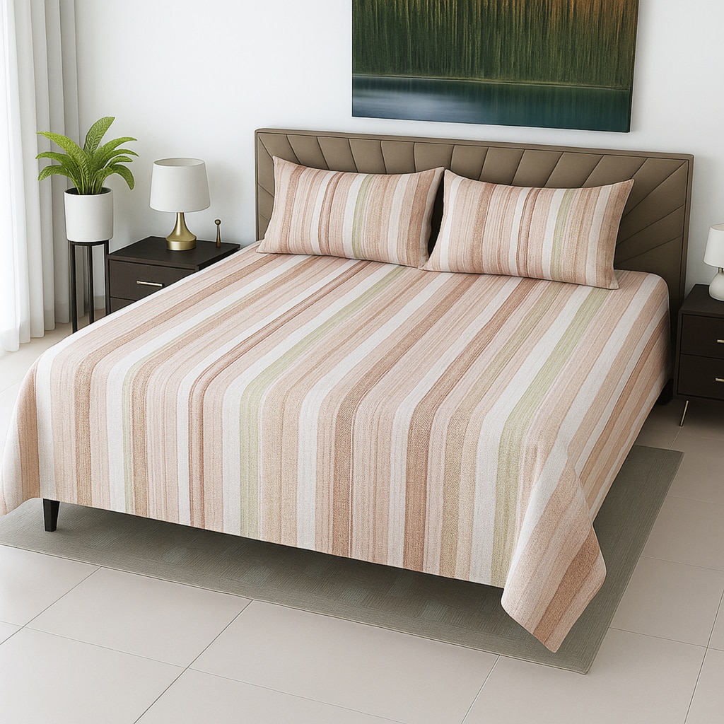 Multicolor Abstract 400 TC Cotton Satin Flat Super King Bed Size Bedsheet With 2 Pilllow Covers  Threads