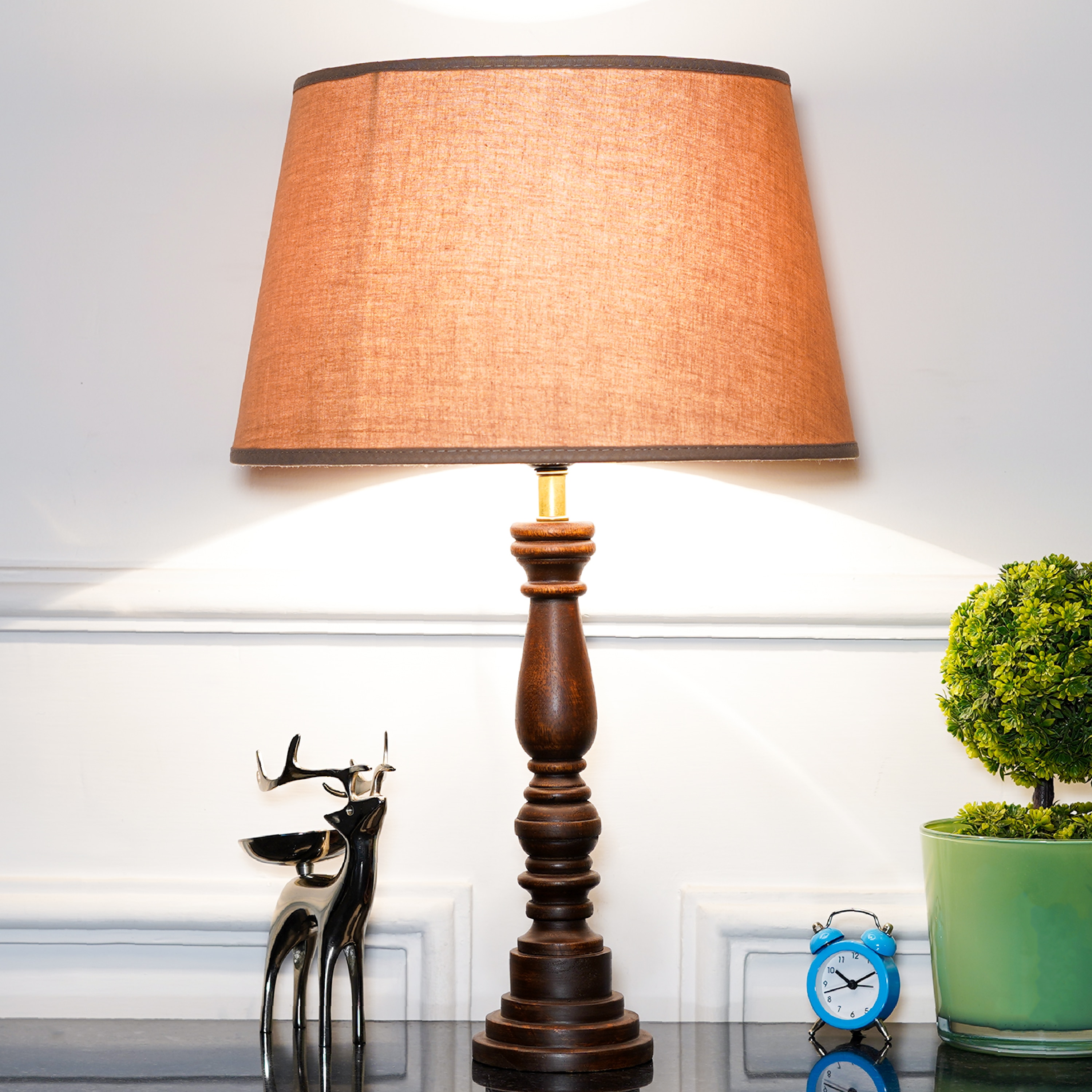 Hatton hand crafted Solid wood walnut finish table lamp With Beige Cotton Shade - Kapoor Lamp Shades