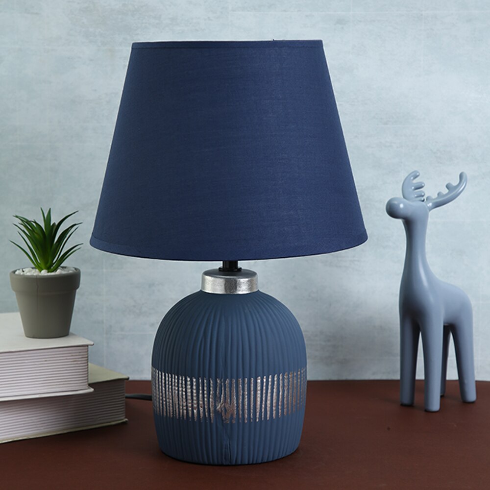 Linear Pattern Artisan Table Lamp Blue Base