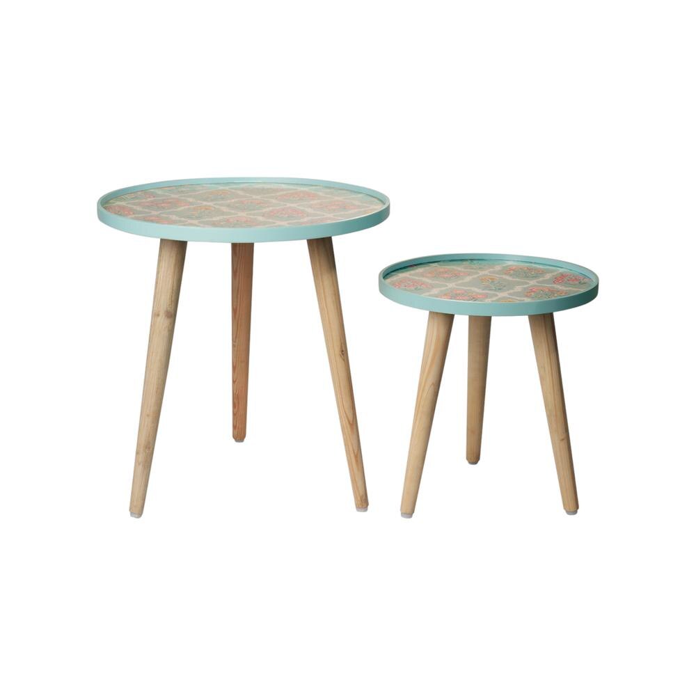 Phool Round Nesting Tables with Wooden Legs, Side Tables, Wooden Tables, Living Room Decor by A Tiny Mistake
