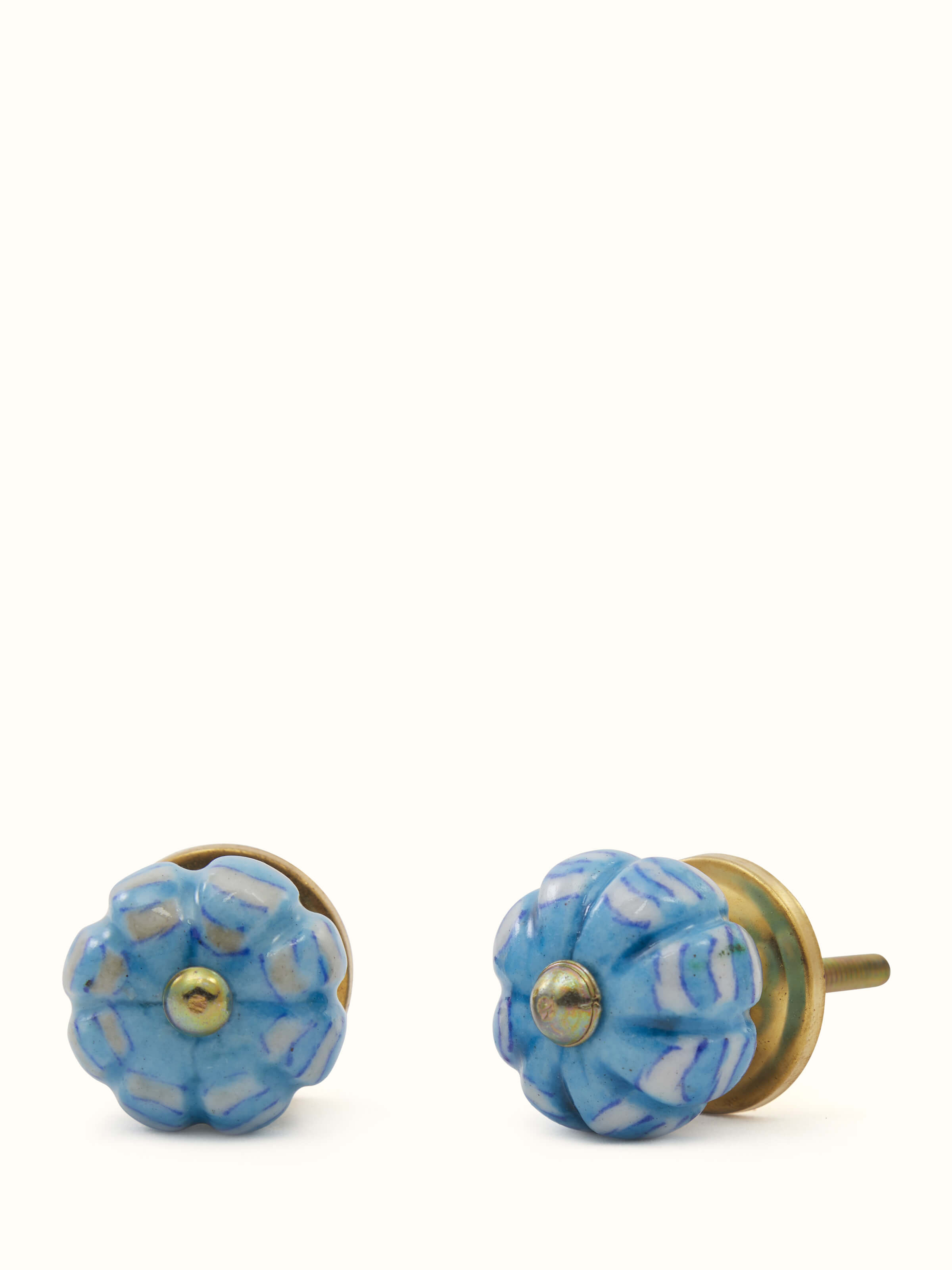 Top view of Blue Pottery Round Rib Door Knob Set