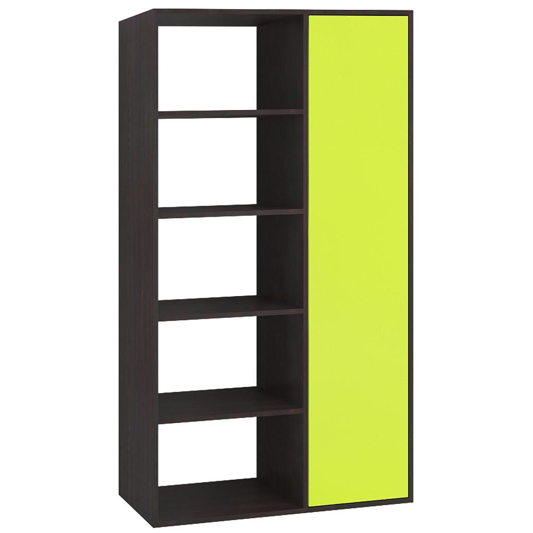 Nikola Large Crockery cum Bookshelf and Divider Unit in Antique Ebony Lime Yellow Colour