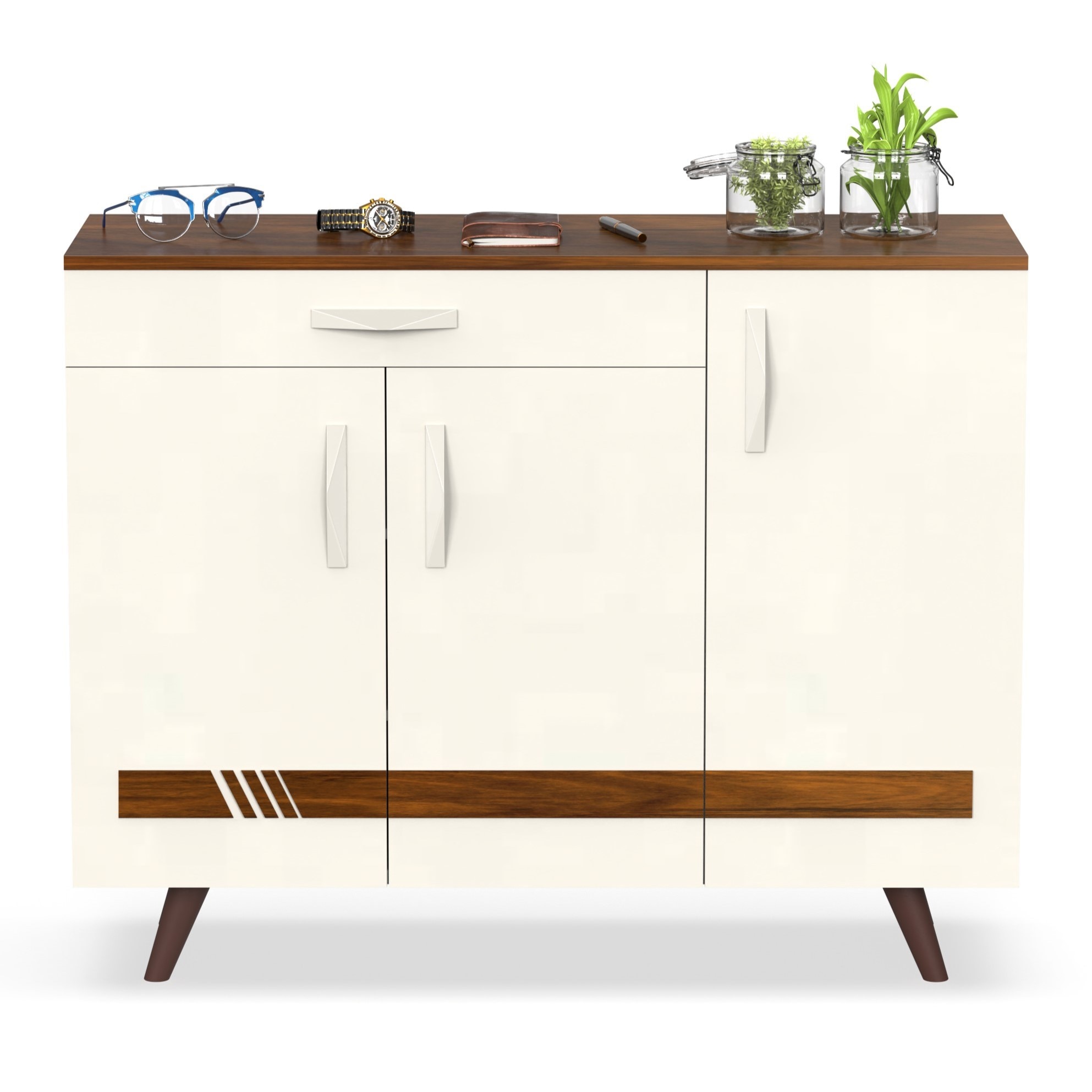 Kaspen Engineered Wood Wood Dual Tone 3 Doors Shoe Rack Cabinet Slipper Footwear Stand Organizer with Drawer can Store Up to 16 Pairs for Home (Brown Maple & Frosty)