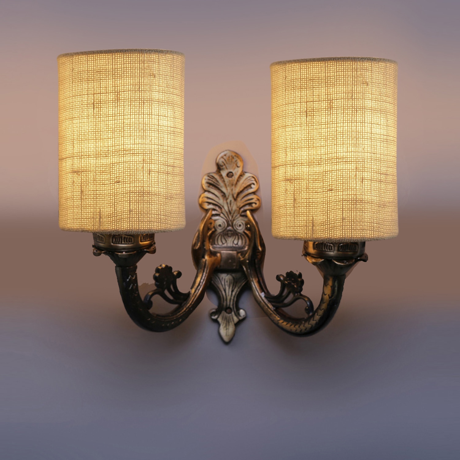 Devansh Metal Electric Wall Light in Antique Gold Colour with White Shade Count of 2 Lights - Devansh