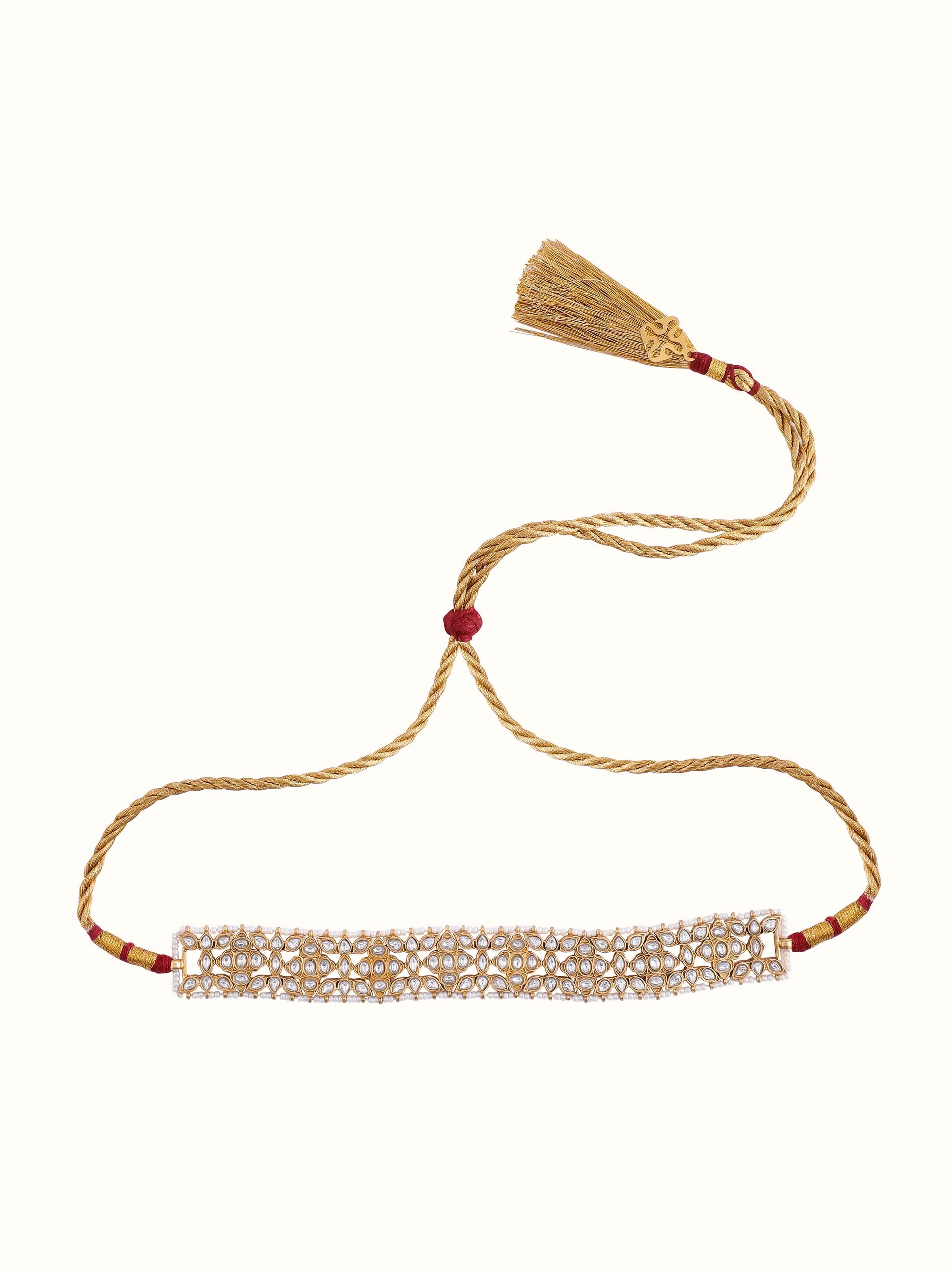 Front view of handcrafted silver choker featuring textured panels and curved form