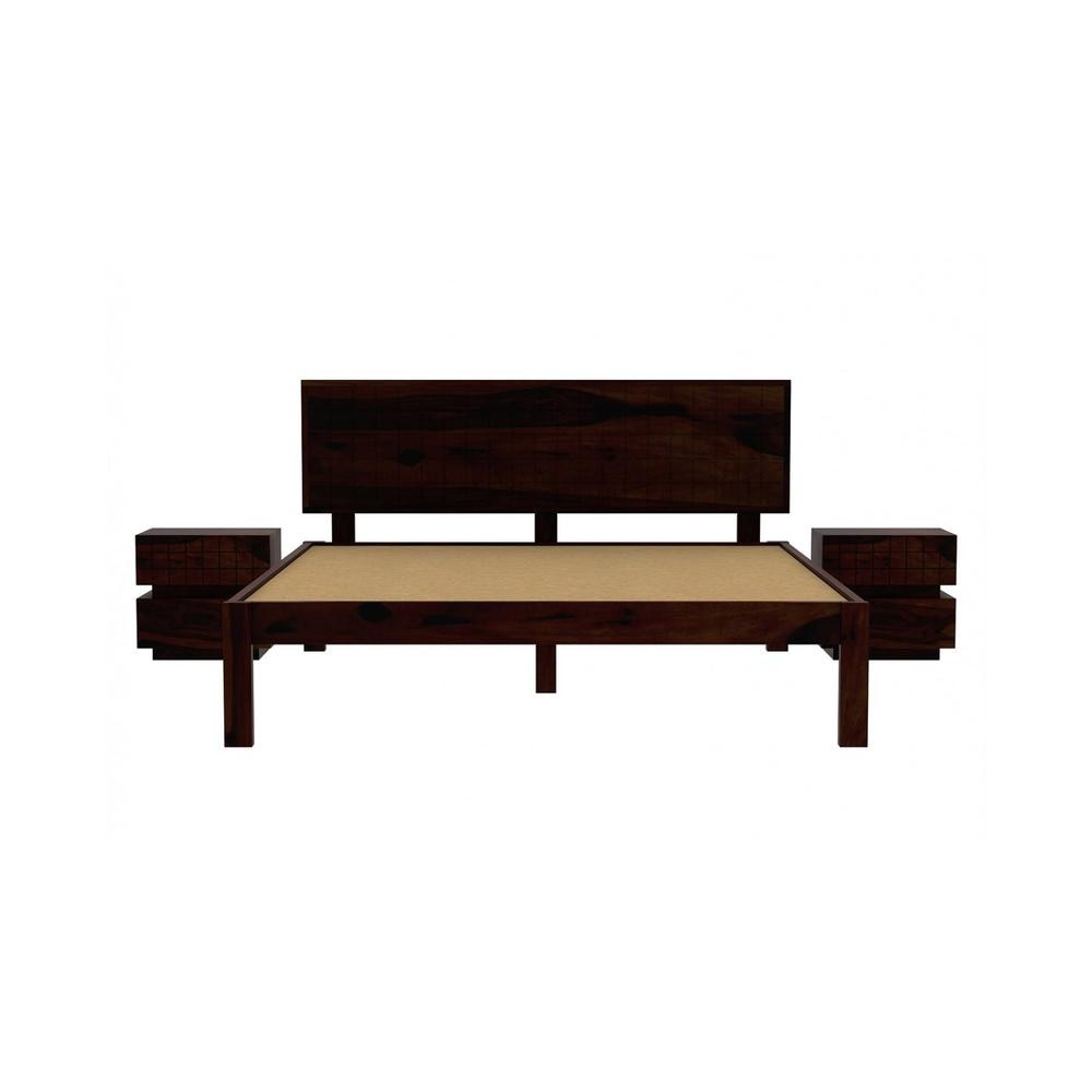 Esra Sheesham Wood King Size Bed Non Storage Walnut Finish (72 x 78 inches)