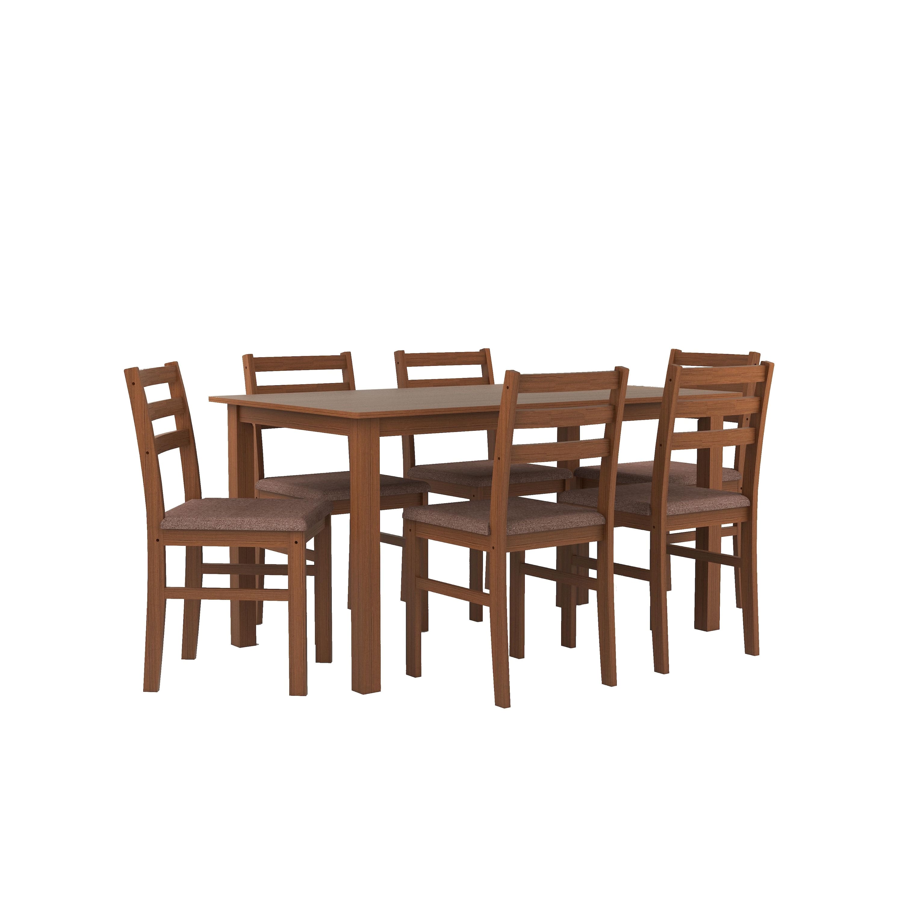 Seattle Starter Dining Set 1+6 (Rubberwood, Antique Oak Finish)