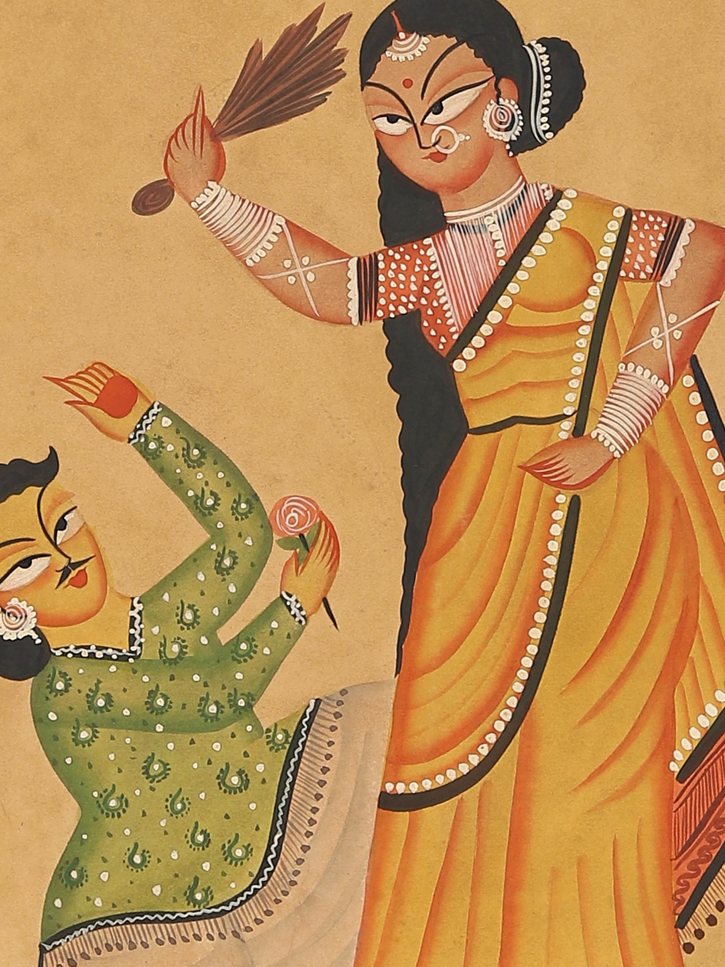 Woman Man Kalighat Painting