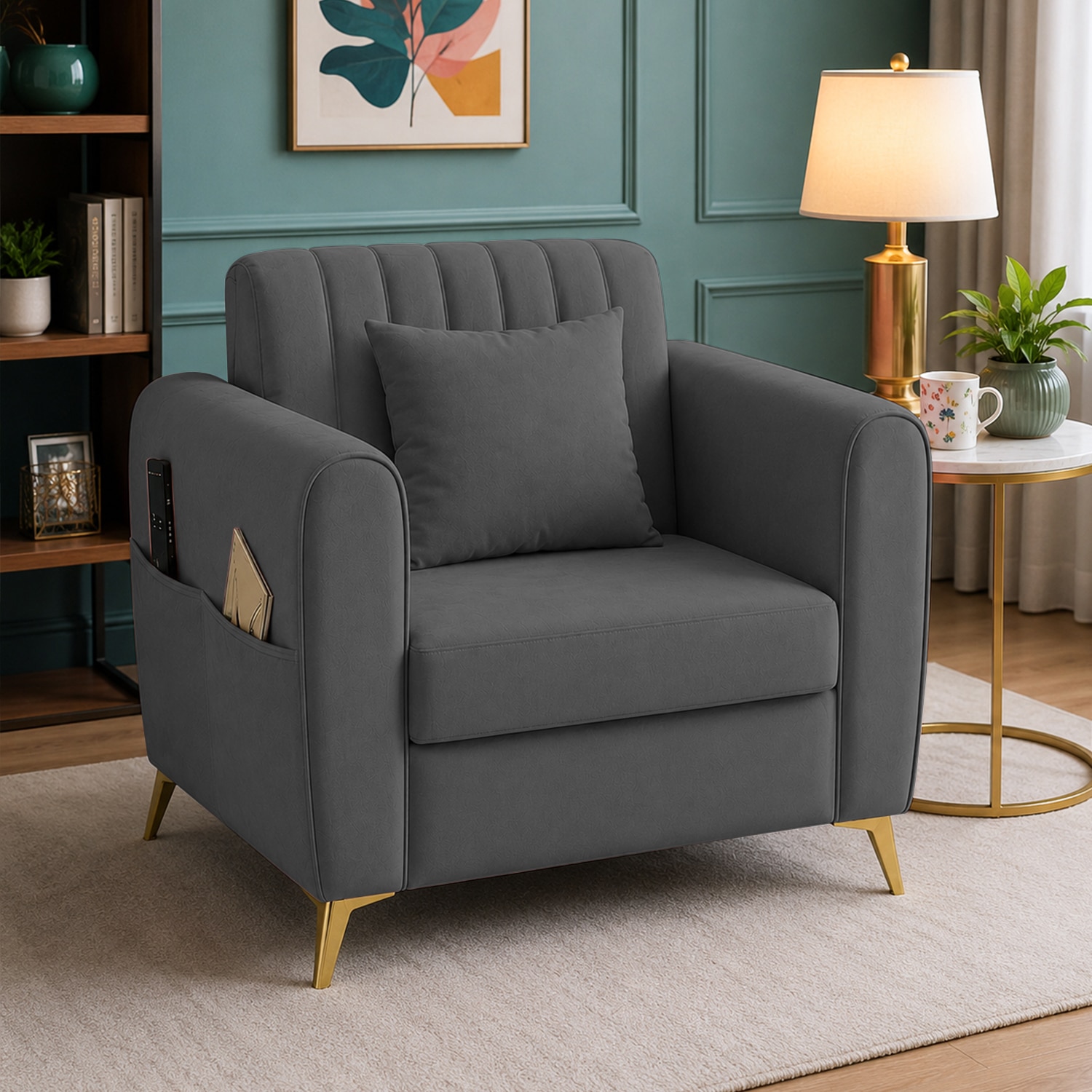 Daraco Velvet 1 Seater Sofa in Dark Grey Color - Home Lifestylez