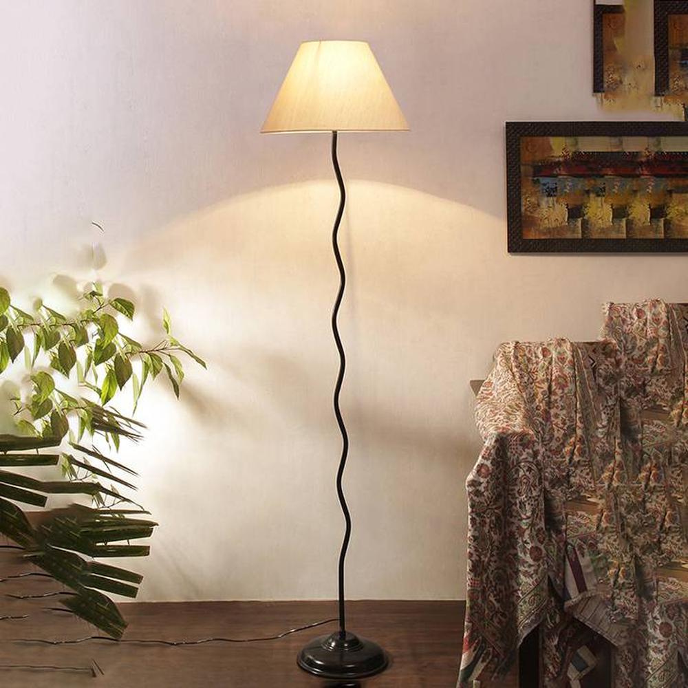 Harper Zig Zag Iron Floor lamp with Cotton Conical off-white shade (Z30)