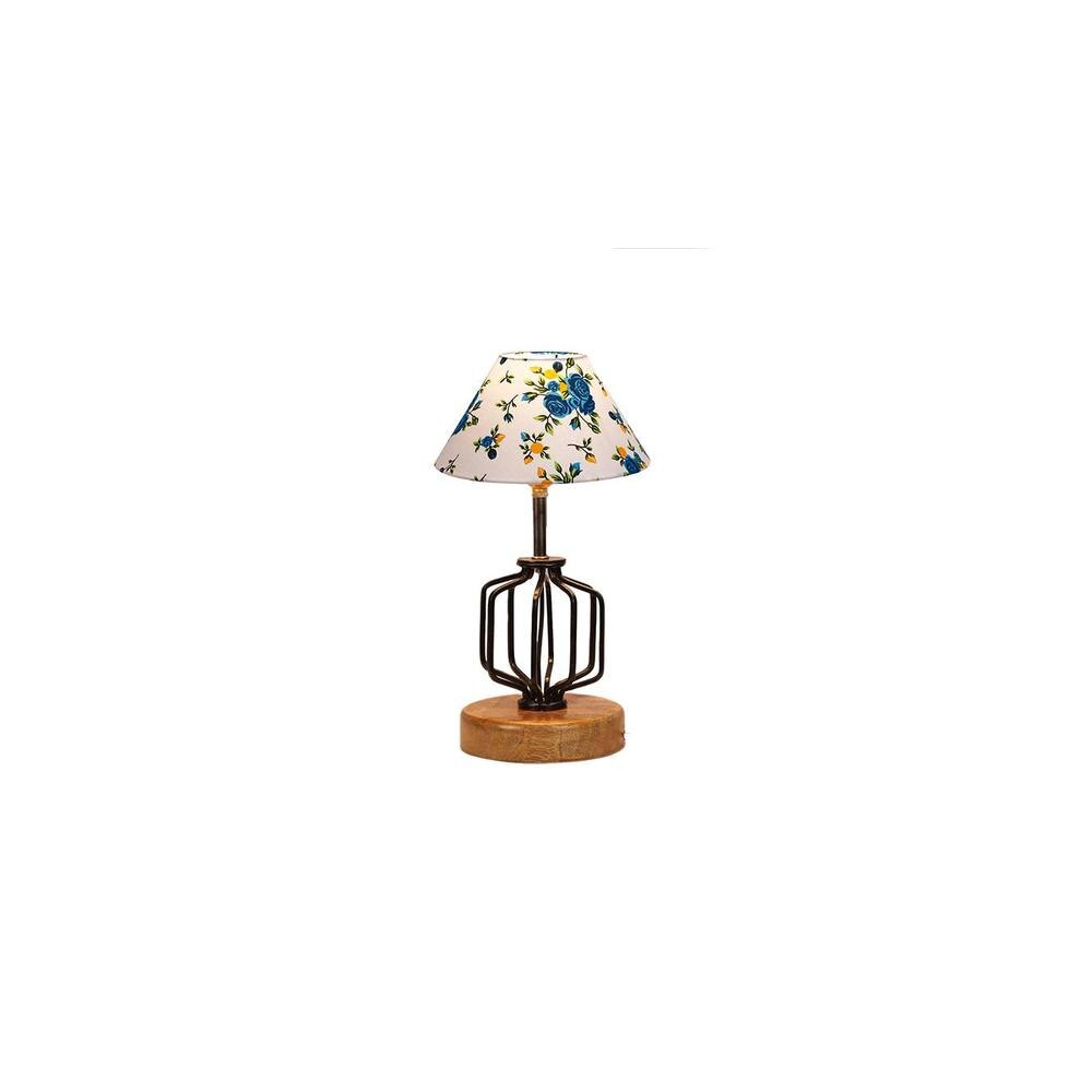 Brinley Multicolor cotton Table lamp with Wood & Iron Base