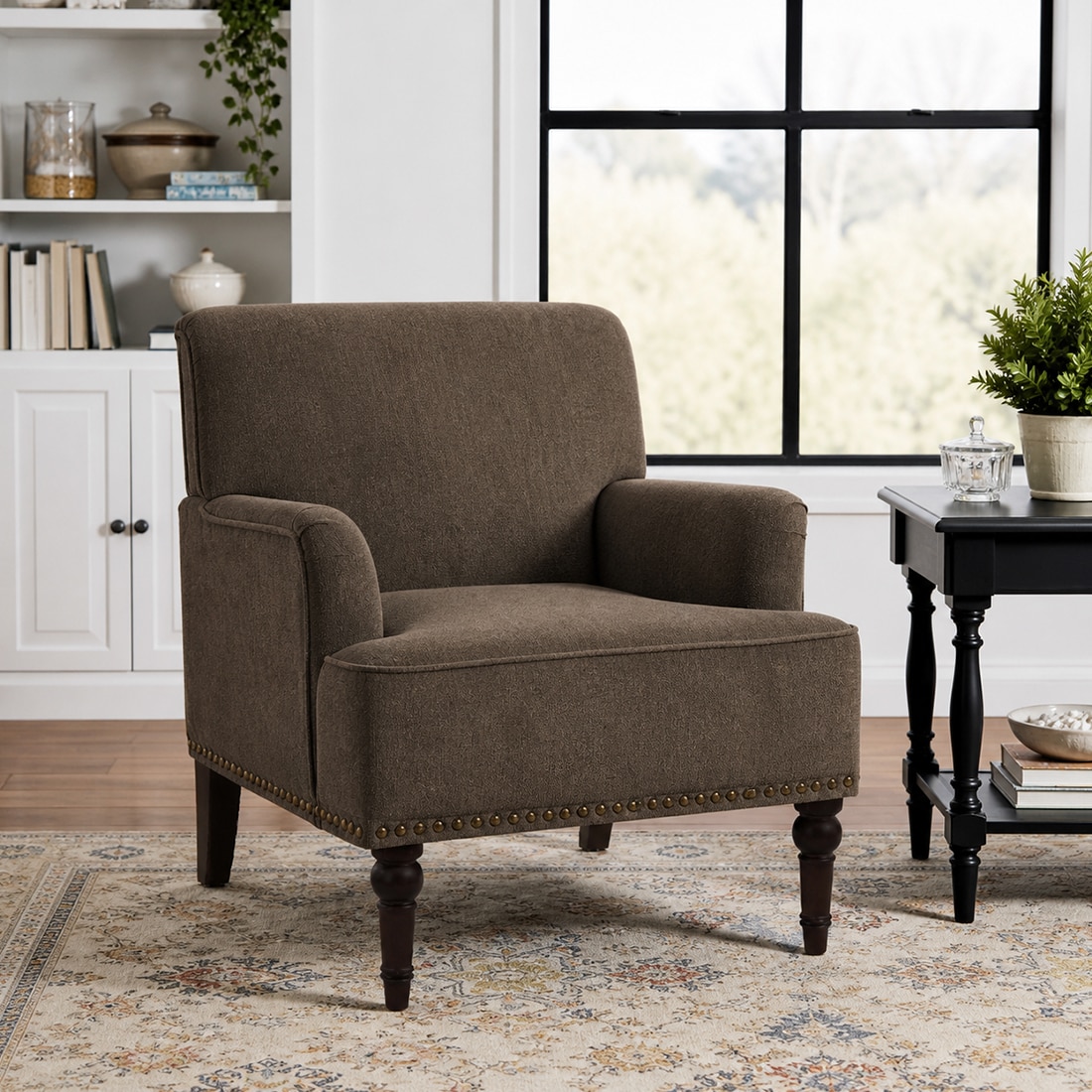 Terren Boucle Fabric Lounge Chair in Brown - KURSIWALLAH