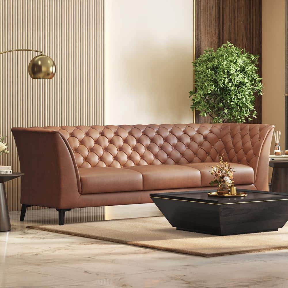 Weston 3 Seater Luxury Italian Leather Sofa In Cognac