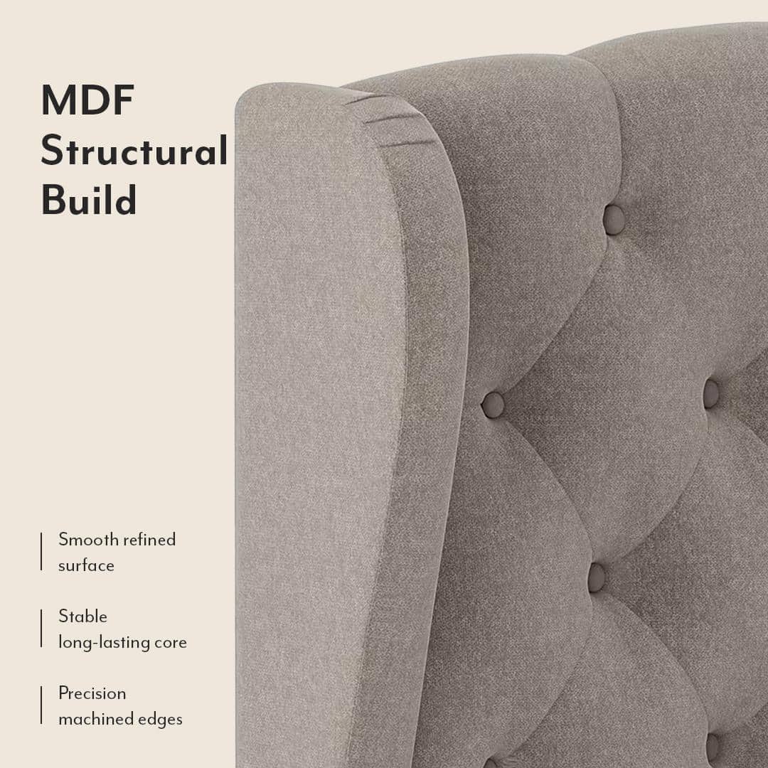 Holmebrook Engineered Wood King Size Drawer Storage Upholstered Bed In Shitake Beige Colour