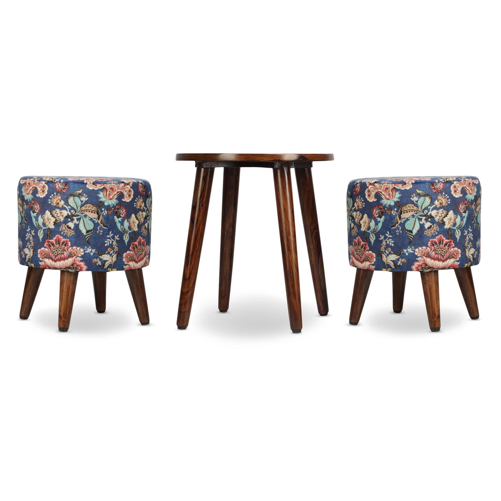 Joseph Solid Wood  Ottomon in  Blue Colour