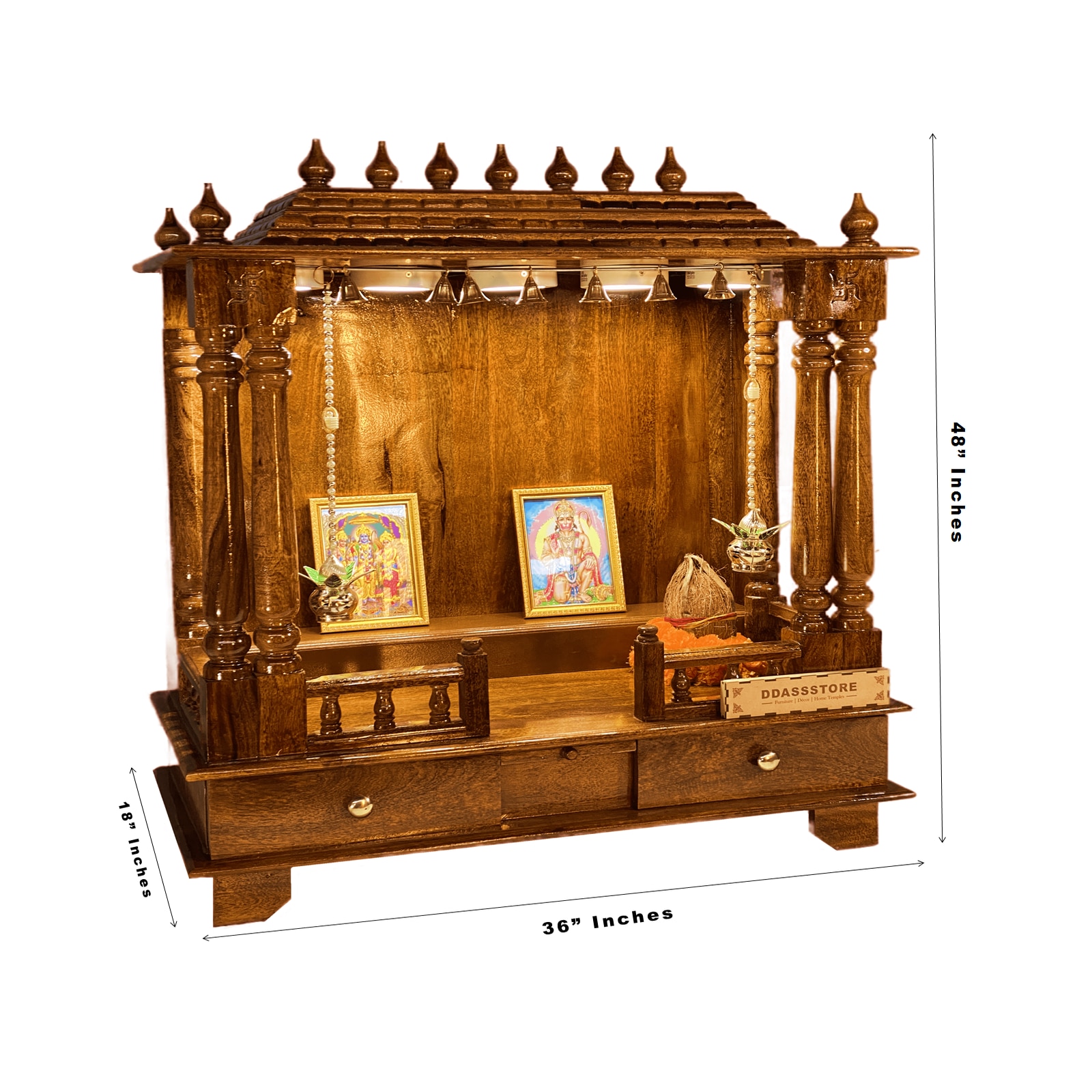 D'Dass Honey Finish Solid Sheesham Wooden Temple For Pooja