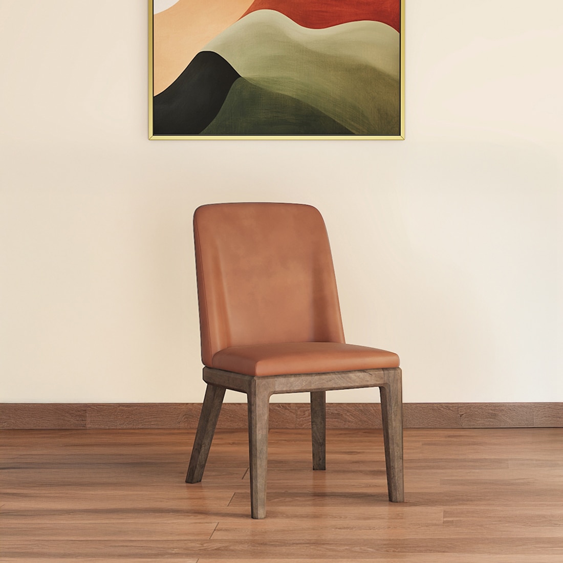 Anderson Solid Wood Single Dining Chair in Danish Walnut Finish With Tan Leatherette Colour