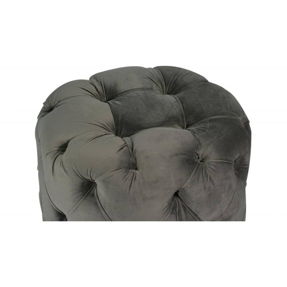 Dallas Solid Wood Accent Round Set of 2 Ottomans in Iron Grey Velvet Upholstery