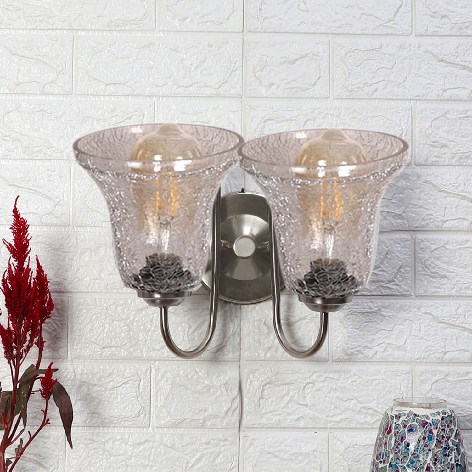Devansh Steel Electric Wall Light in Steel Colour with Transparent Shade Count of 2 Lights - Devansh