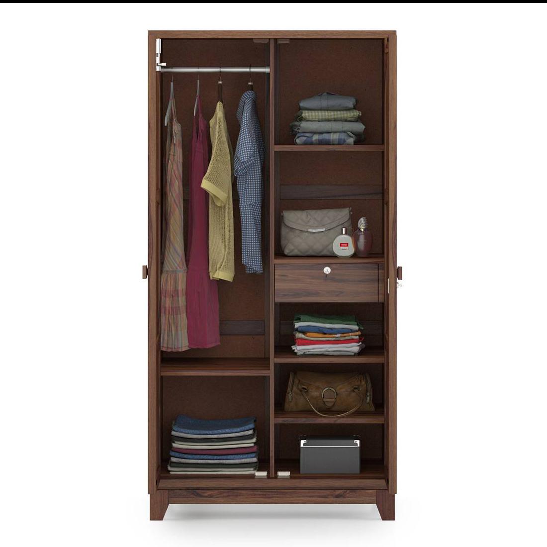 Magellan Solid Wood 2 Door Wardrobe in Teak Finish