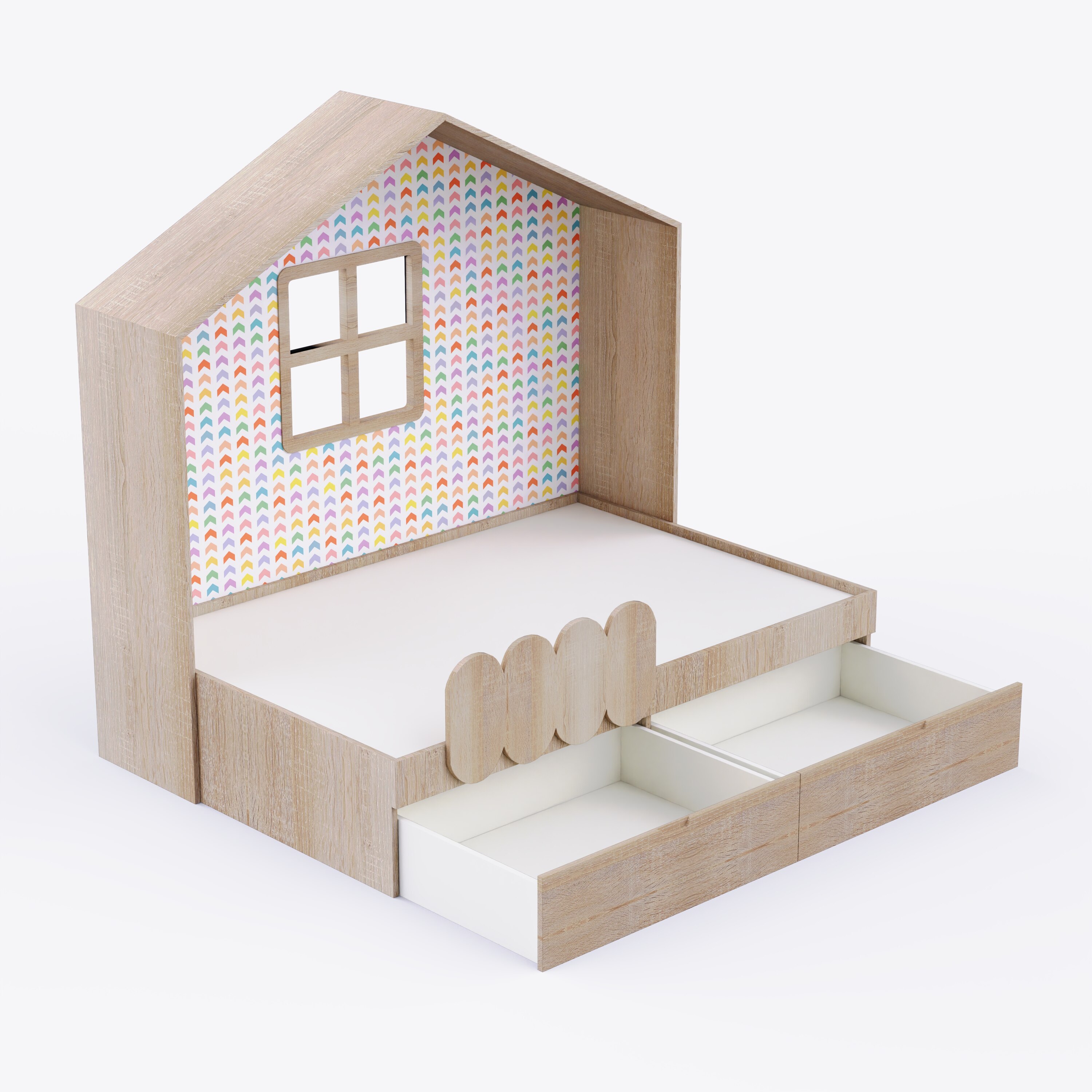 Little Hut Bed 6X4 Drawers On Wheels In Oak Colour52