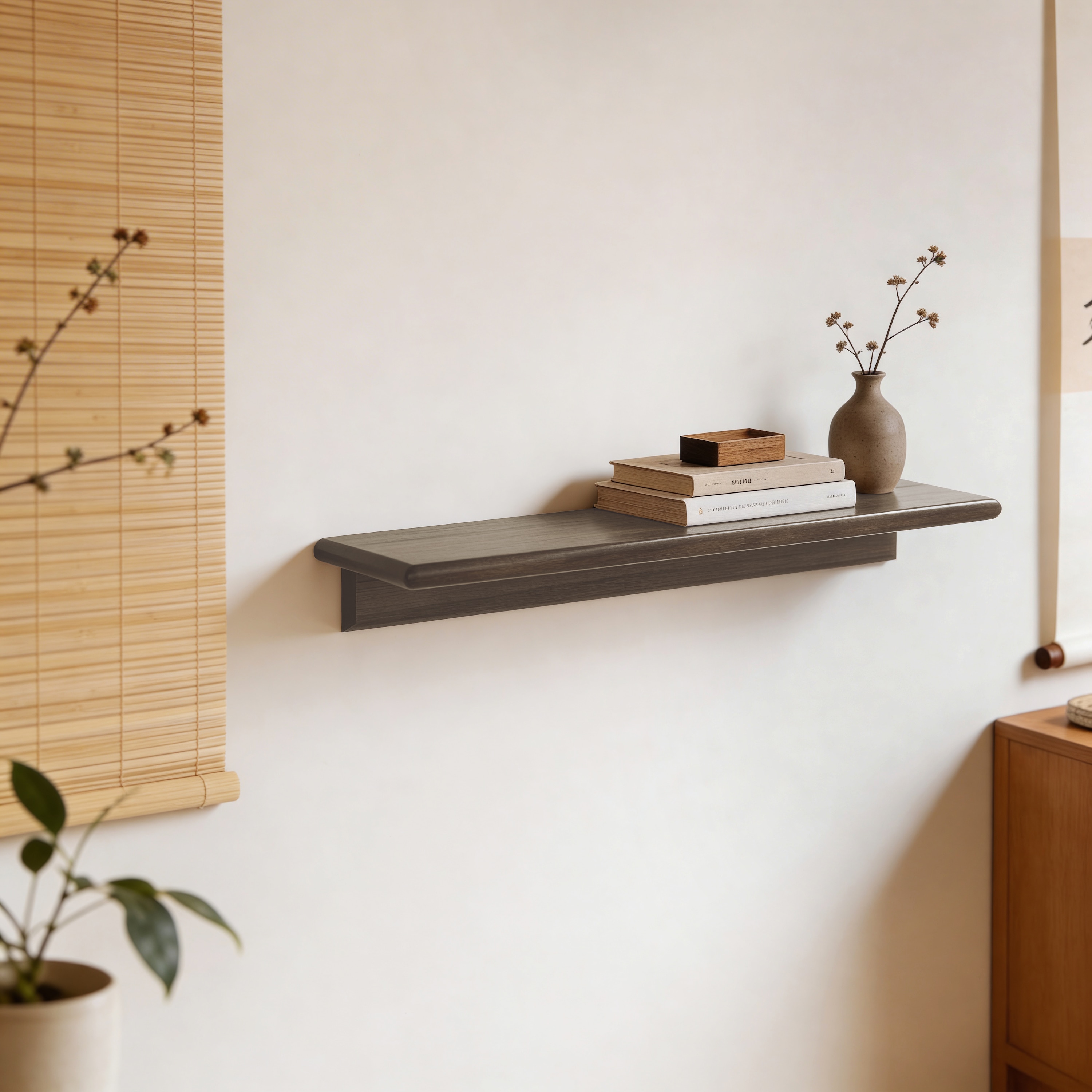 Moda Large Solid Wood Wall Shelf In Danish Walnut Finish