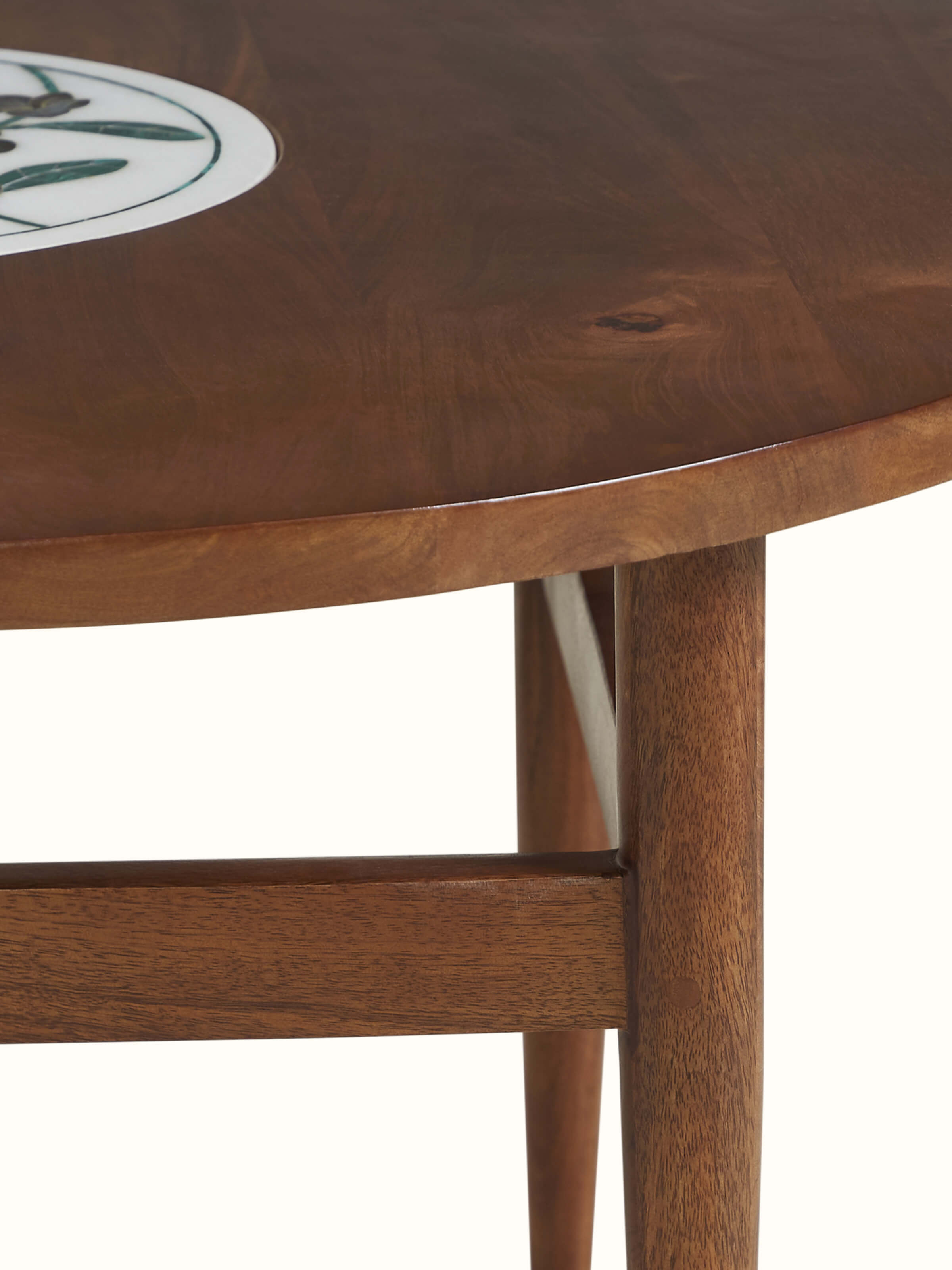 Detail shot of Pacchikari Marble Walnut Finish Round Coffee Table