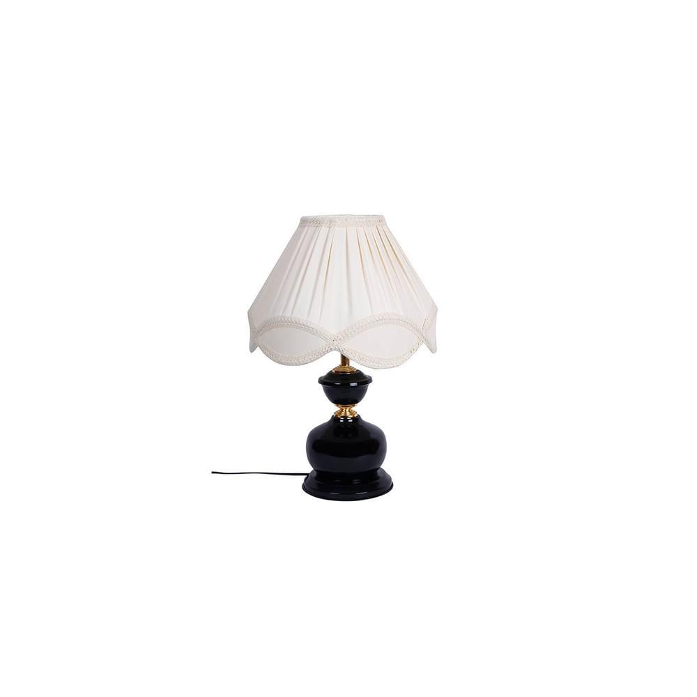 Atreus Off White Fabric Shade Table Lamp with Black Iron Base
