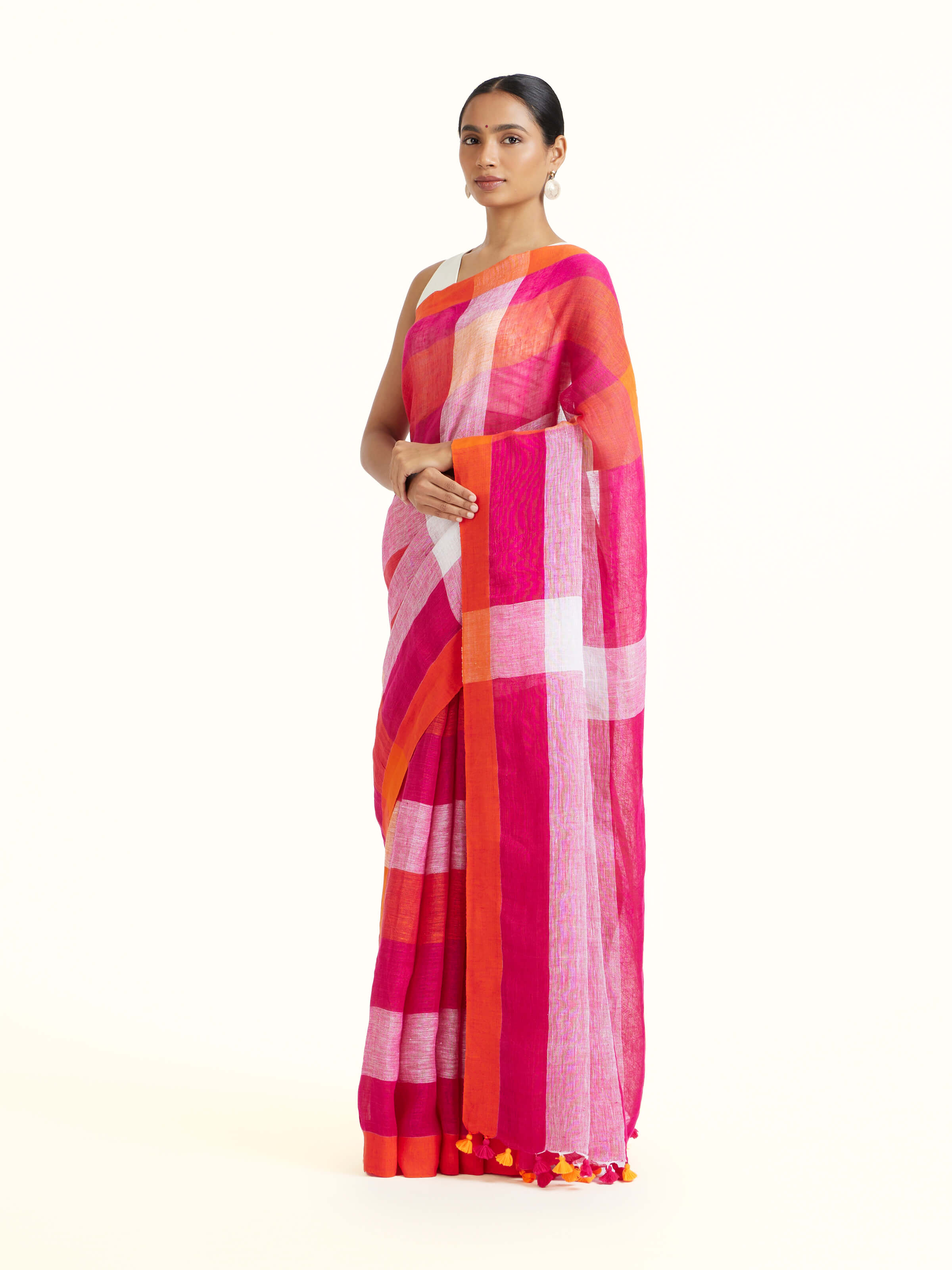 Pink Linen Saree
