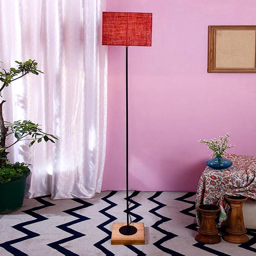 Earvin Maroon Cotton Shade Floor Lamp