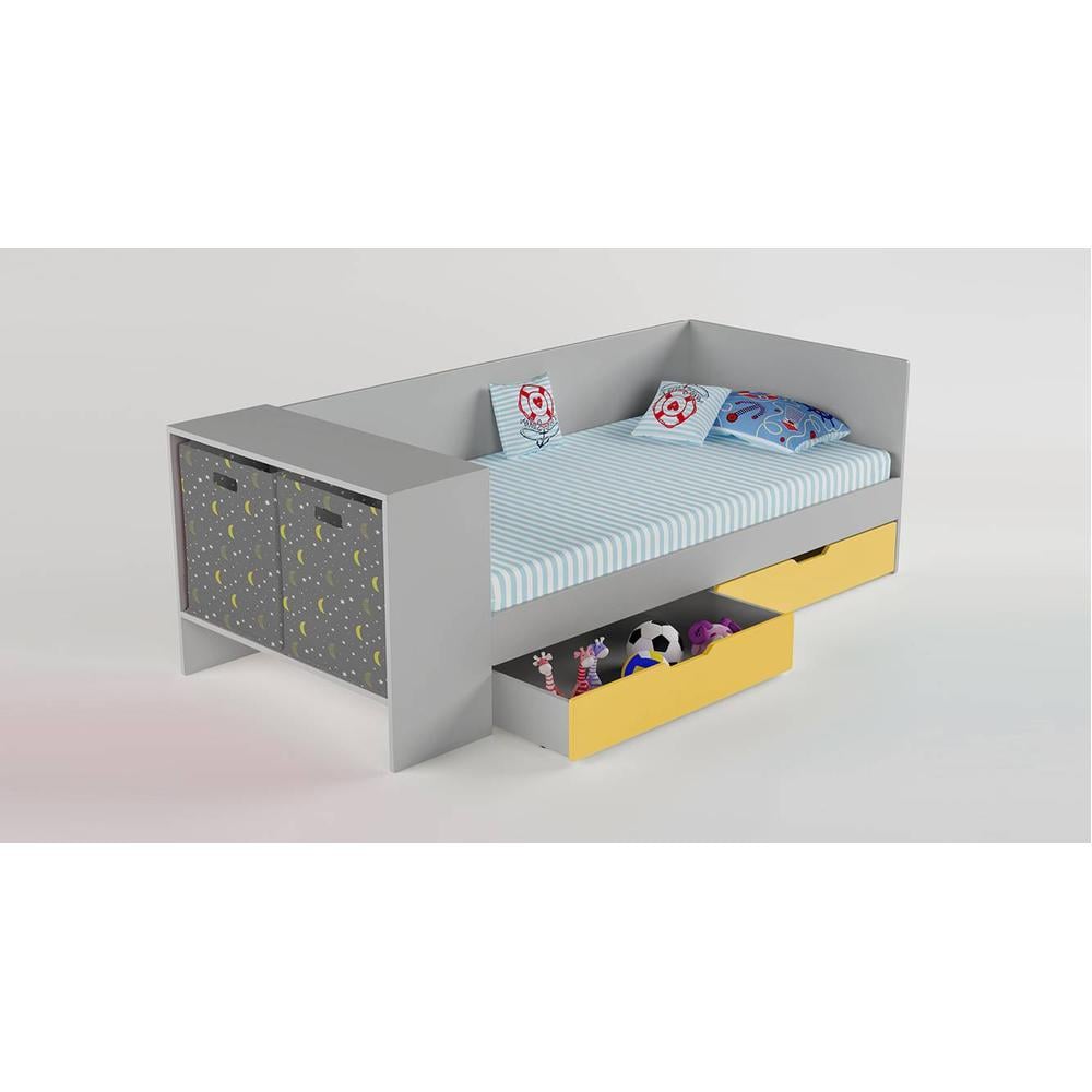 Corner Office Engineered Wood Drawer Storage Bed in Silver Grey Colour