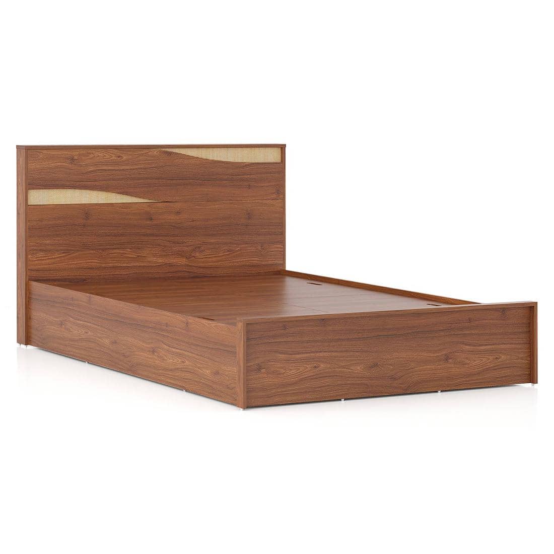 Karya Engineered Wood King Size Box Storage Bed In Wheat Brown Walnut Finish