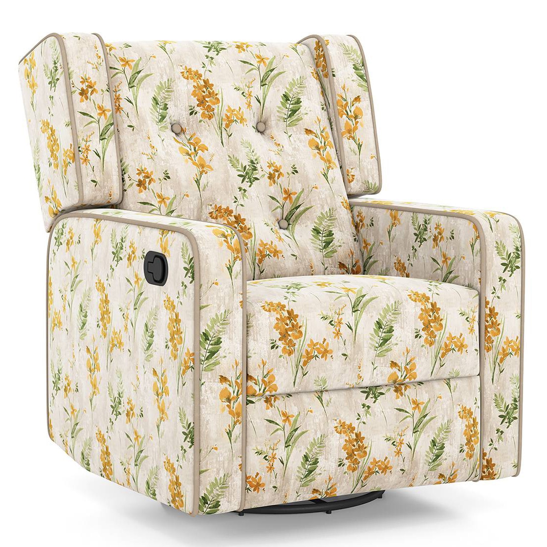 Irene One Seater Rocker Swivel Recliner in Mustard Floral Velvet Colour