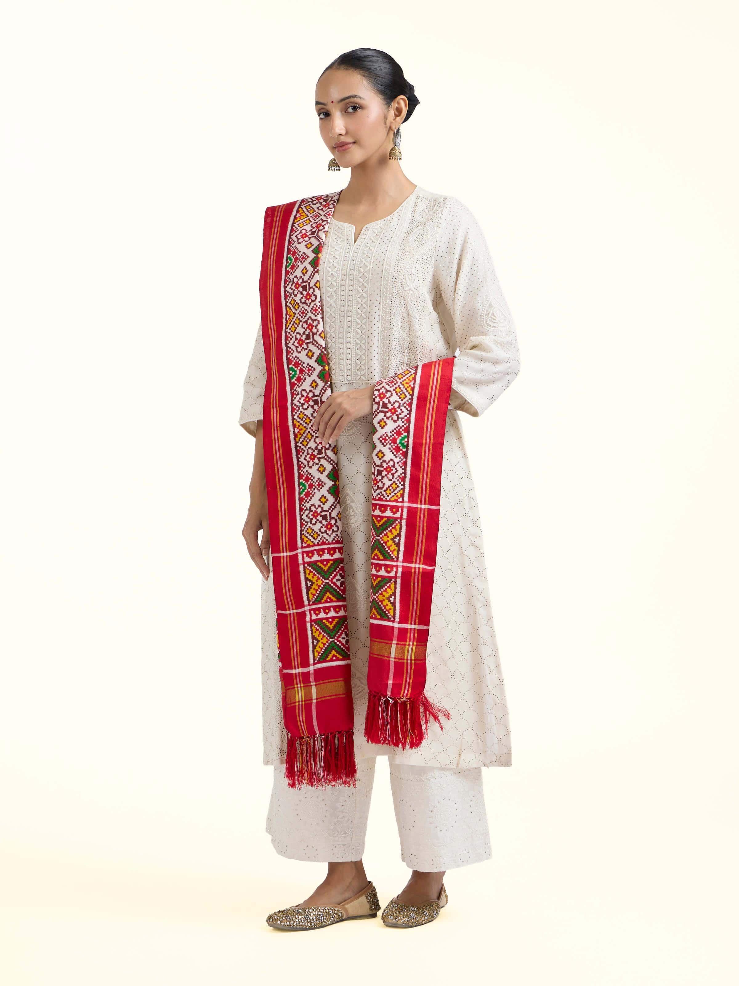 Pink Ikat Patan Patola Handwoven Dupatta