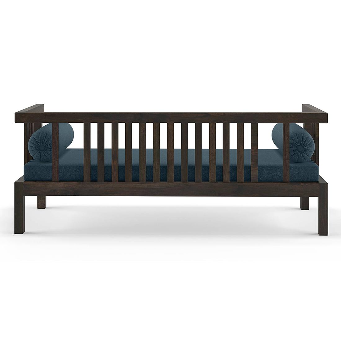 Milton Diwan in American Walnut Finish with Blue Fabric Colour