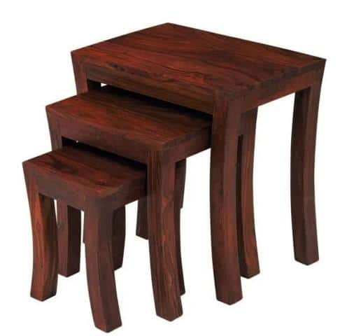Avalon Solid Wood Set of 3 Stool in Teak Finish