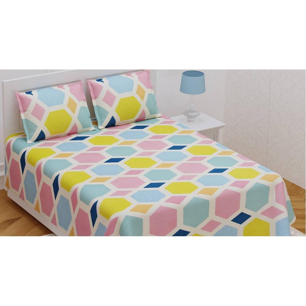 Mickael Cream Abstract 180 TC Cotton Double Size Bedsheet with 2 Pillow Covers