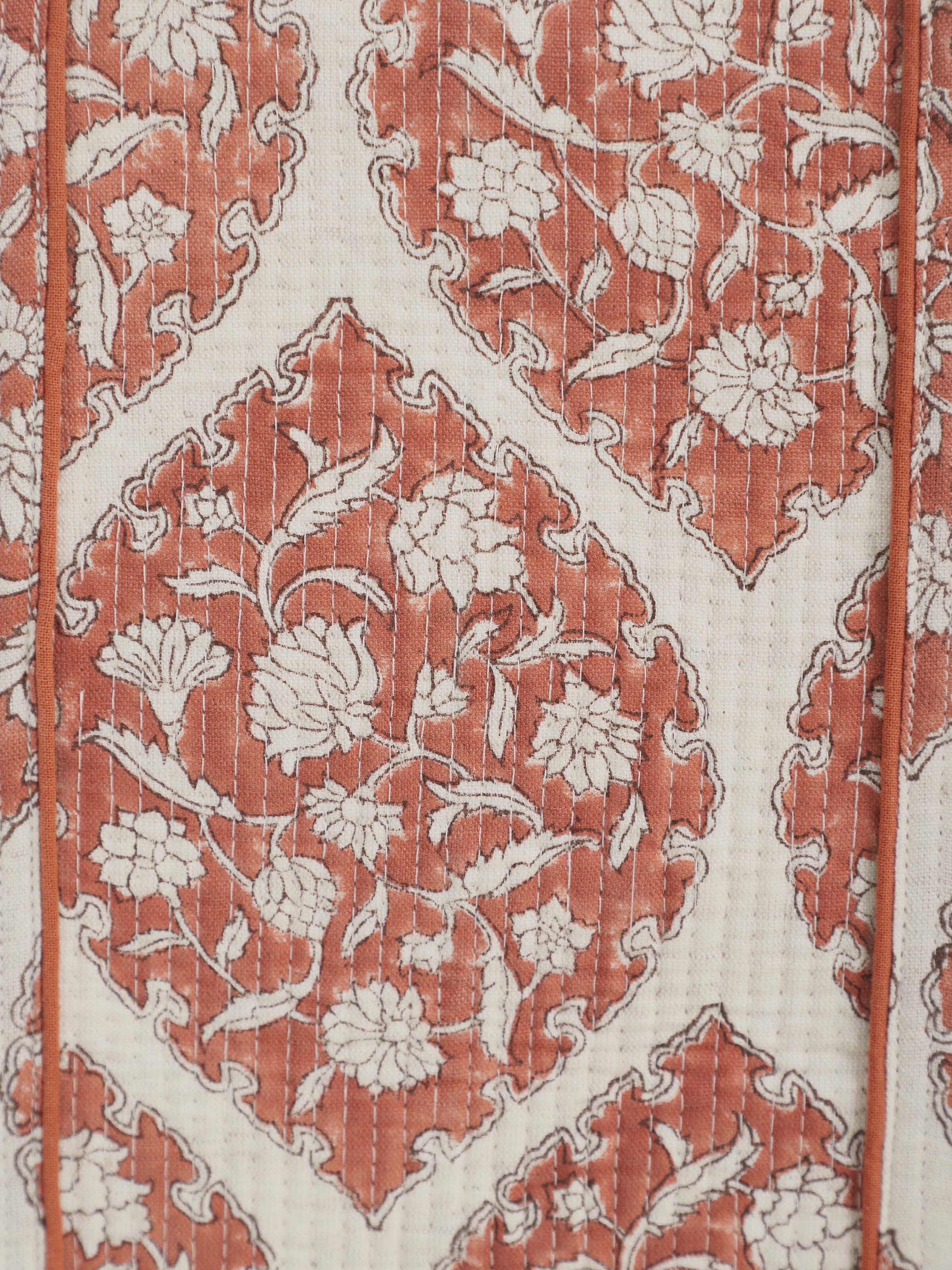 Orange Handblock Printed Quilted Tote Bag