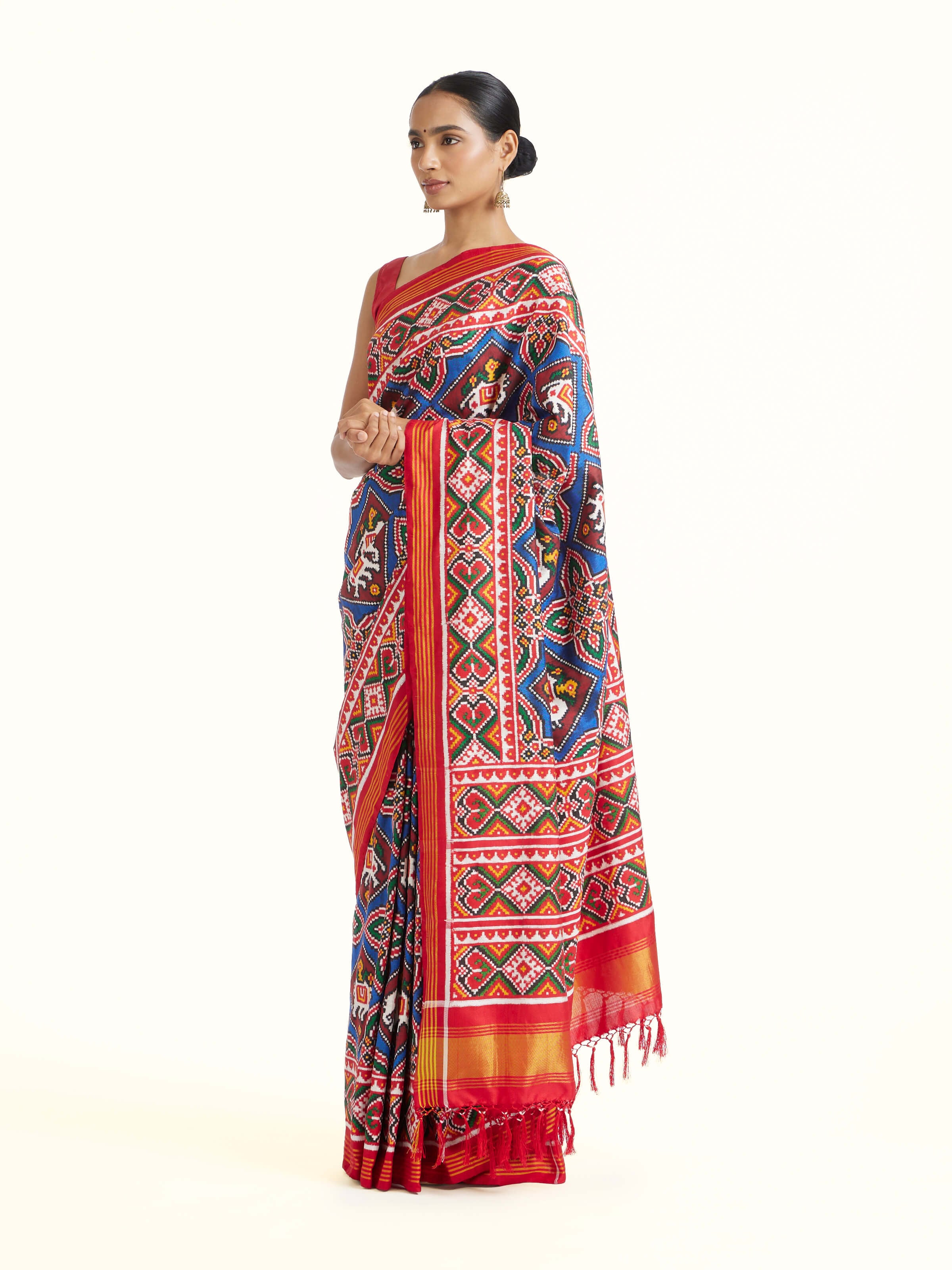 Angled view of the Navy Patan Patola Saree