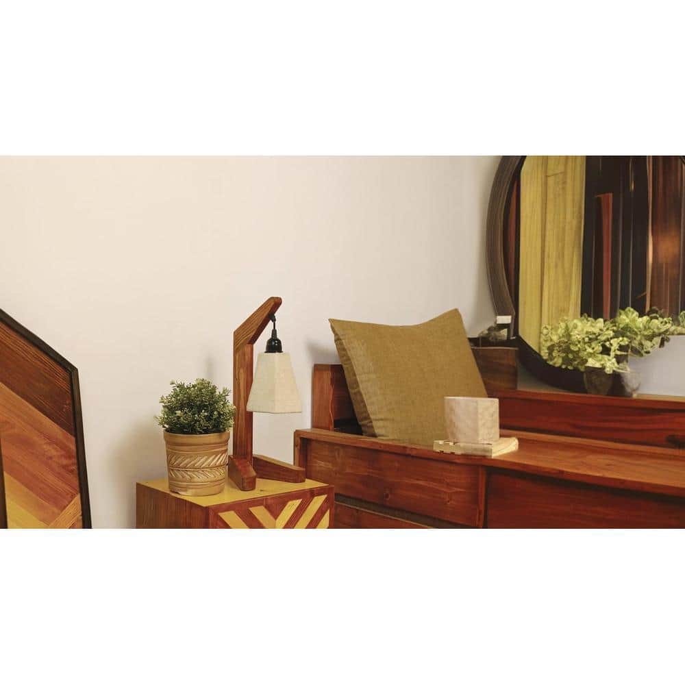 Charles Brown Wooden Table Lamp with White Jute Lampshade