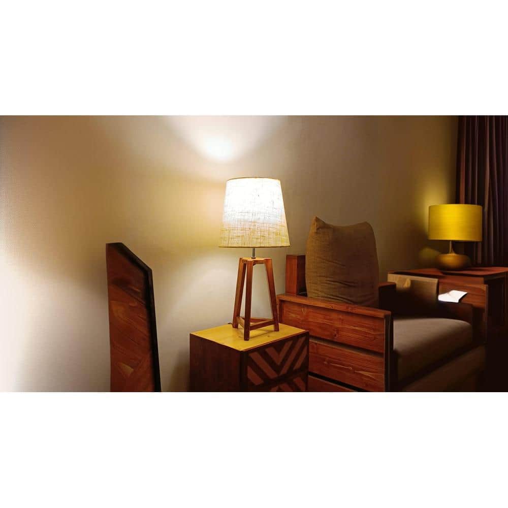 Adrienne Brown Wooden Table Lamp with White Jute Lampshade