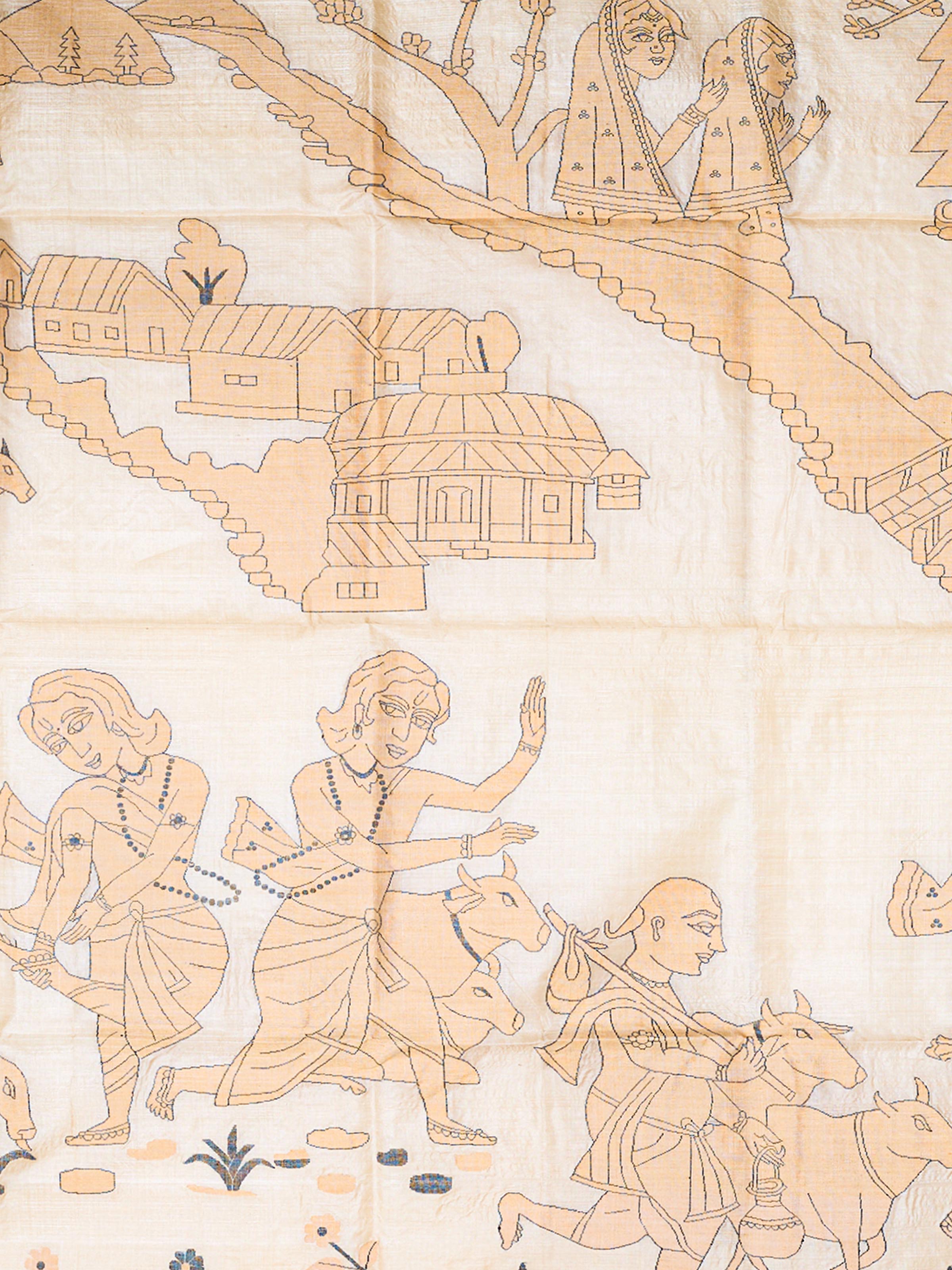 Krishna with Gopis Jamdani Wall Hanging