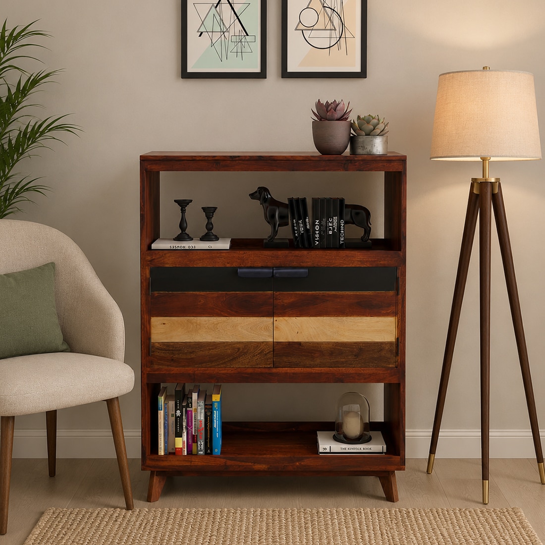 Adonis Solid Wood  Bookshelf in Dual Tone Finish - Jyoti Impex