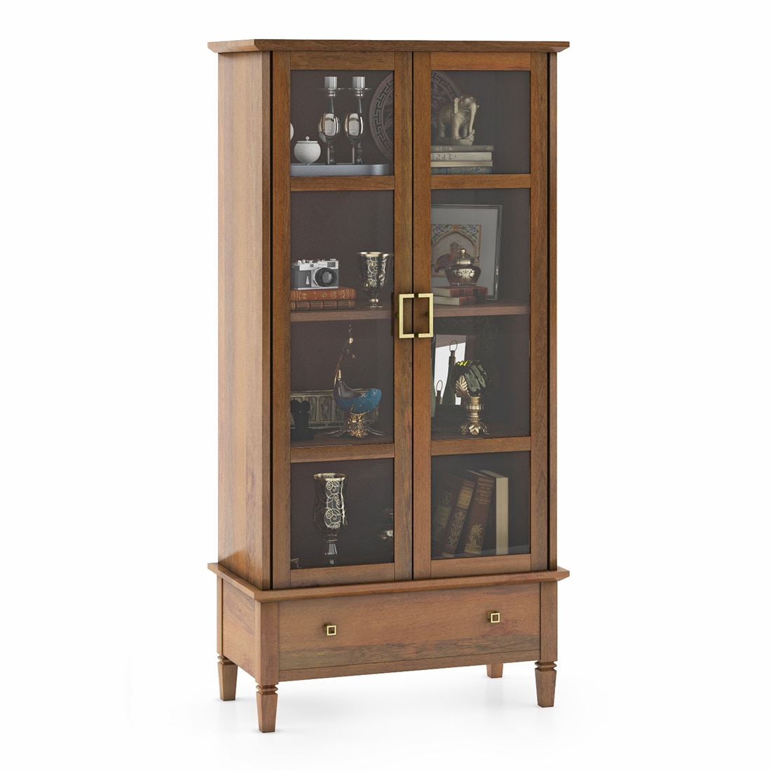 Malabar Bookshelf Display Cabinet 55 book Capacity Amber Walnut Finish