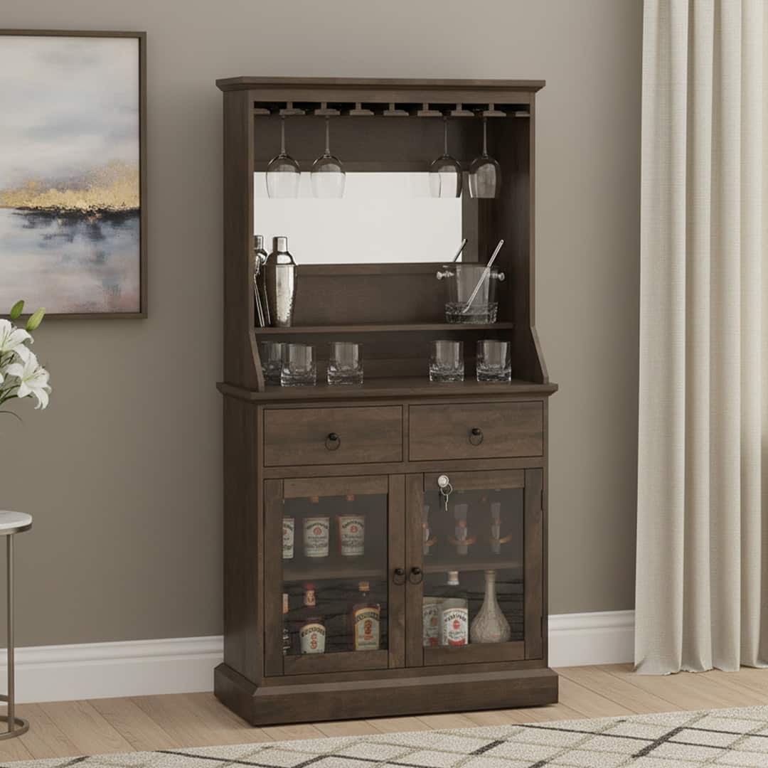 Riveria Solid Wood Bar Cabinet (Danish Walnut Finish)