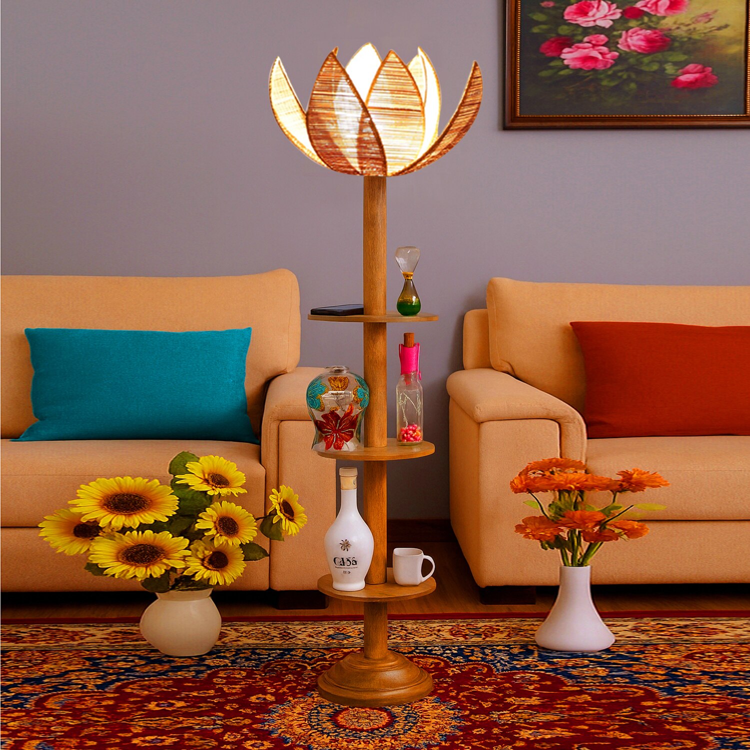 Devansh Shelf Wooden Floor Lamp