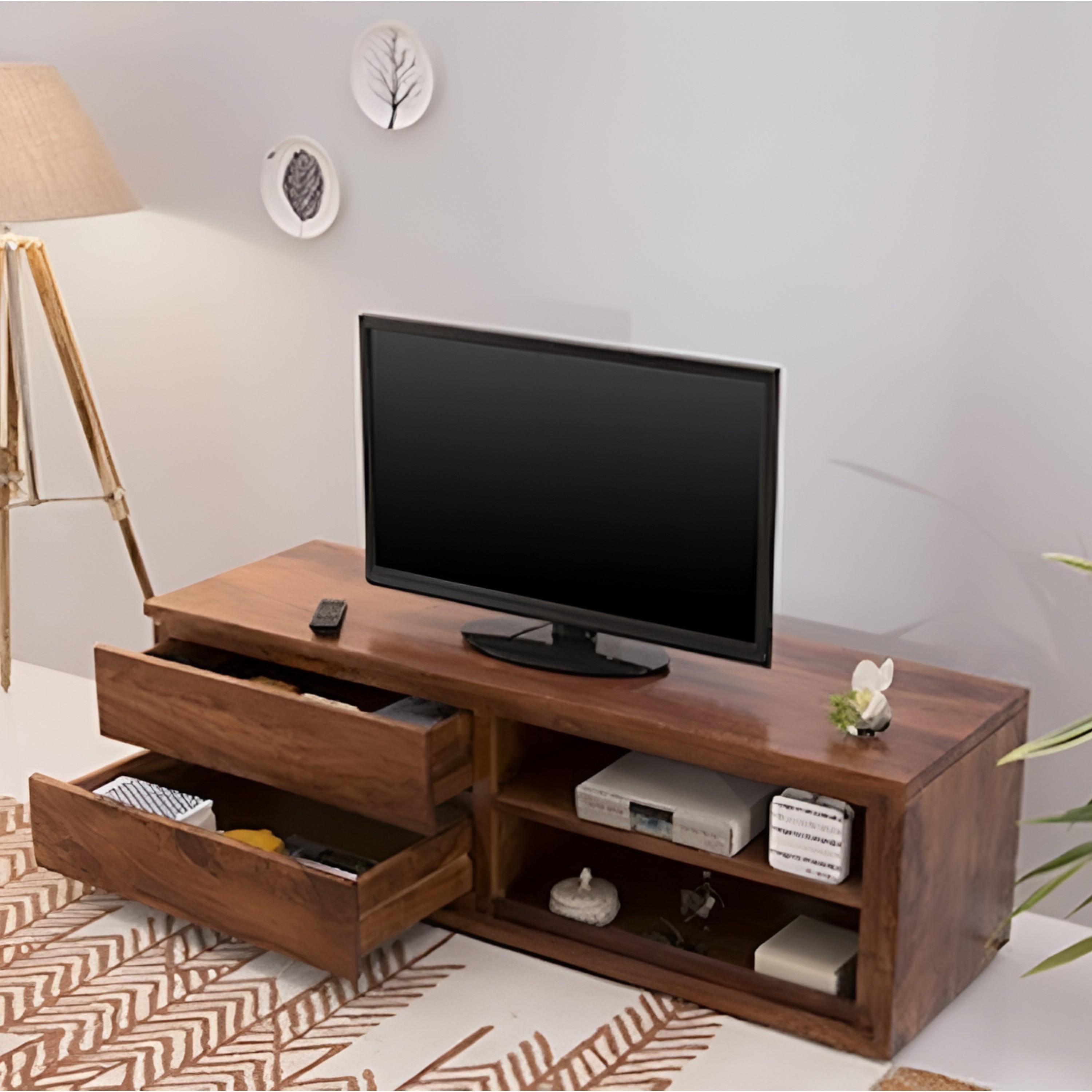 Allen Sheesham Wood Contemporary Tv Entertainment Unit For Tv Upto 70 Inch In Provisional Teak Finish